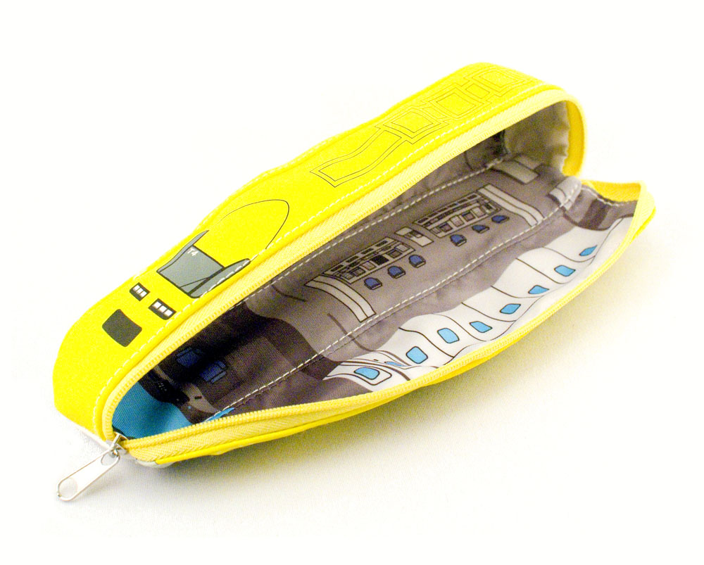 A cute pencil case in the shape of a shinkansen bullet train